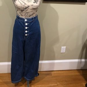 Medium wash fit and flare jeans
